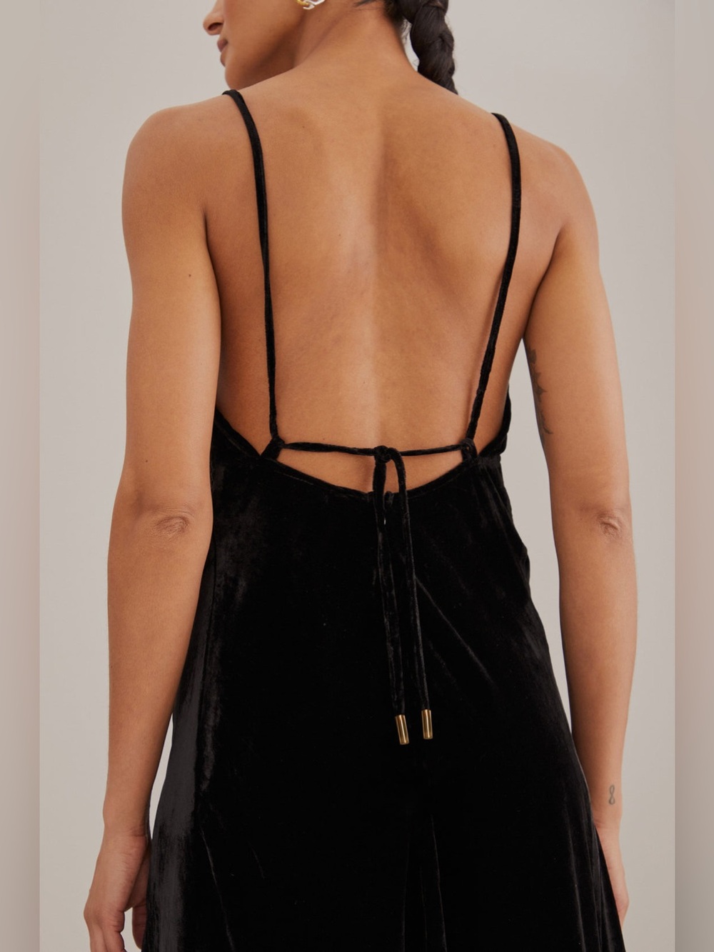 FARM Rio Black Richelieu Velvet Slip Midi Dress Lace Trim Spaghetti Strap Size L - Picture 8 of 16